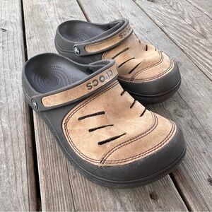 Crocs Yukon Vista Leather Top Brown Slip On Clogs Kids J1